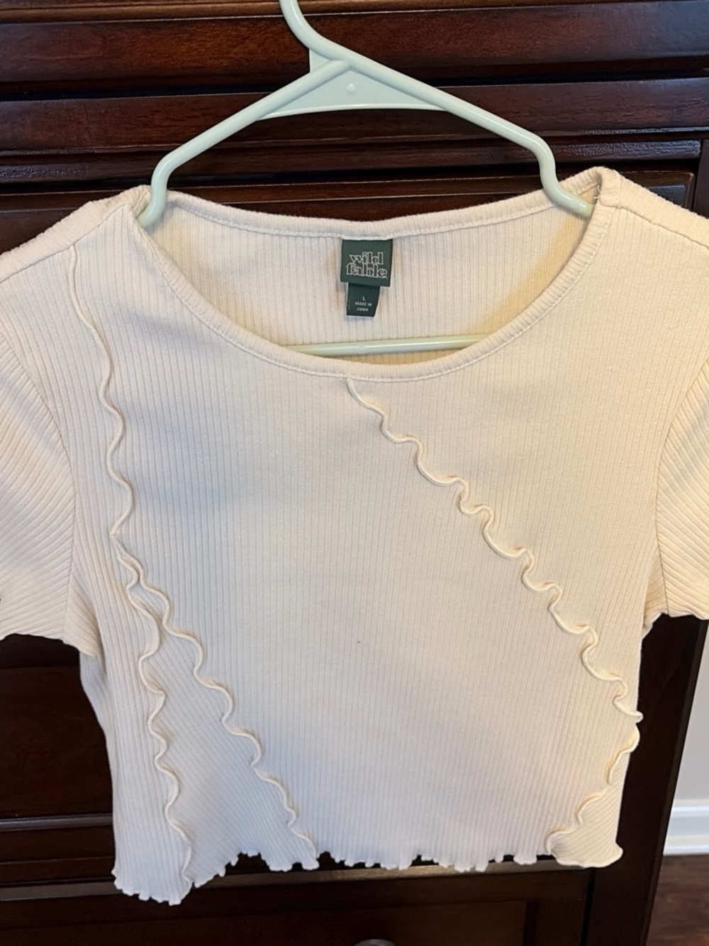 wild fable Cream Ribbed Short Sleeve Top with Ruffle Trim